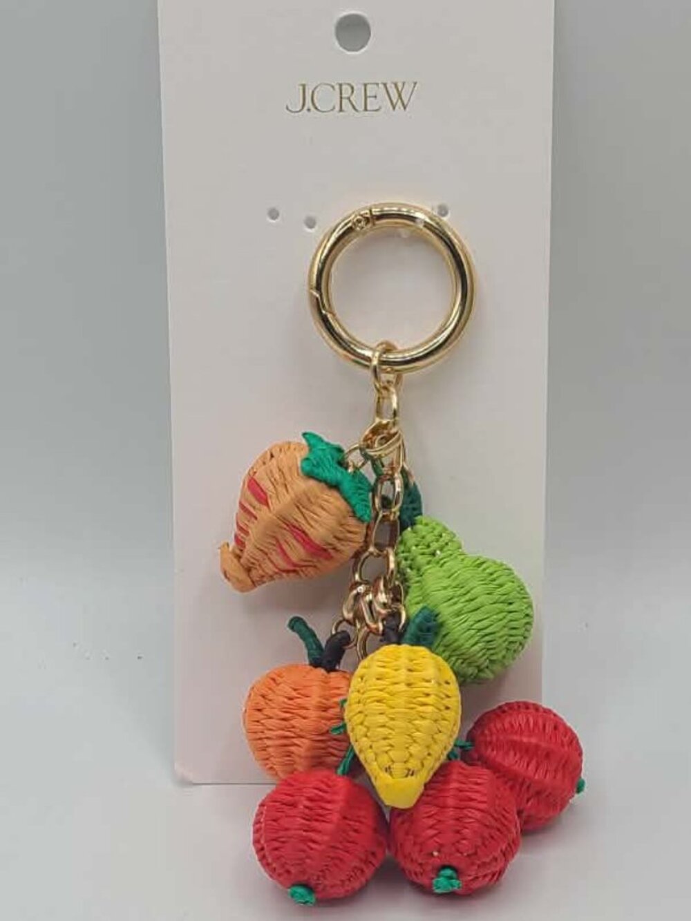 J Crew Gold Tone Raffia Fruity Bag Charm NWT - Picture 6 of 7